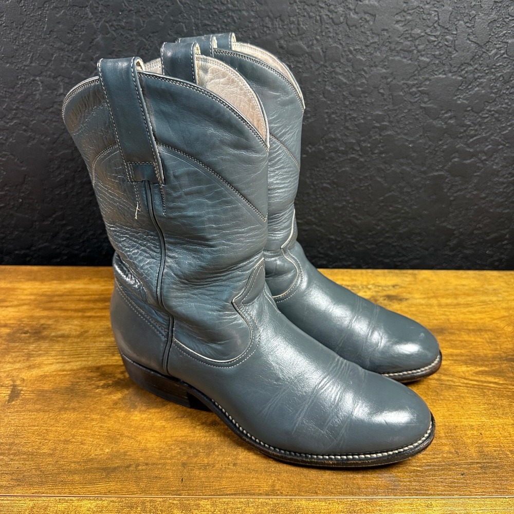 Chris Romero Handcrafted 6602 Blue Grey Leather Western Cowboy Boots Mens 6D